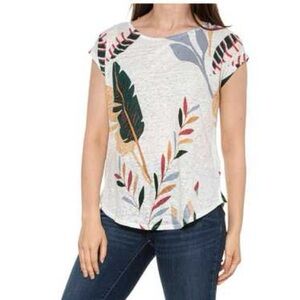 STOREWIDE SALE Cynthia Rowley Multicolor Leaf Print Short Sleeve 100% Linen Tee